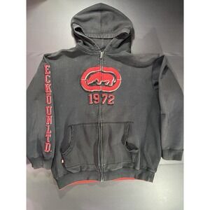 Vintage Ecko Unlimited Full Zip Hoodie Men's 2XL Embroidered Logos Thermal Hood